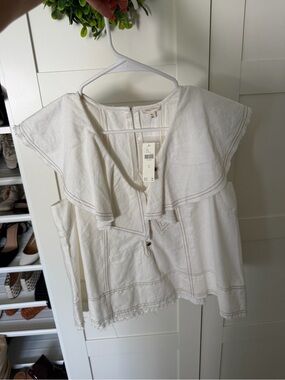 Women’s White Ruffle-Trim Sleeveless Top